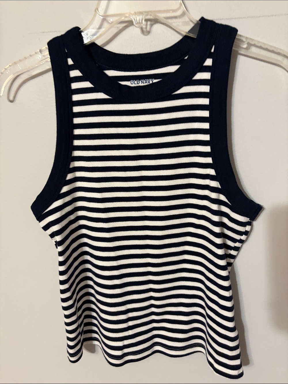 Old Navy Black & White Striped Ribbed Tank. Cotton/elastane. Large.